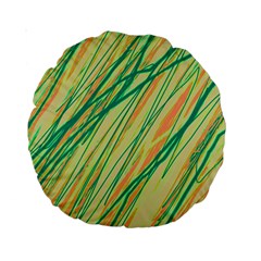 Green And Orange Pattern Standard 15  Premium Round Cushions