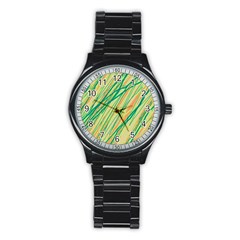 Green And Orange Pattern Stainless Steel Round Watch by Valentinaart