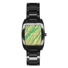 Green And Orange Pattern Stainless Steel Barrel Watch