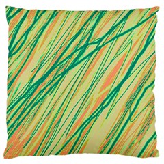 Green And Orange Pattern Large Flano Cushion Case (one Side)