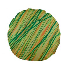 Green And Orange Pattern Standard 15  Premium Flano Round Cushions