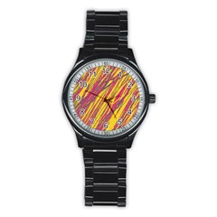 Orange Pattern Stainless Steel Round Watch by Valentinaart