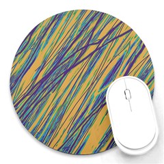 Blue And Yellow Van Gogh Pattern Round Mousepads by Valentinaart