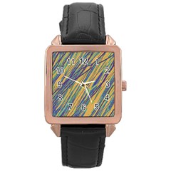 Blue And Yellow Van Gogh Pattern Rose Gold Leather Watch  by Valentinaart