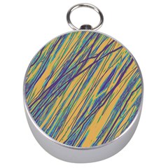 Blue And Yellow Van Gogh Pattern Silver Compasses