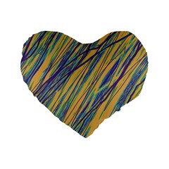 Blue And Yellow Van Gogh Pattern Standard 16  Premium Flano Heart Shape Cushions by Valentinaart