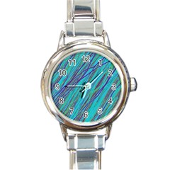 Blue Pattern Round Italian Charm Watch