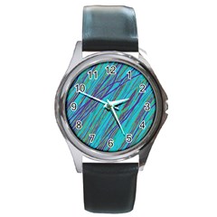 Blue Pattern Round Metal Watch by Valentinaart