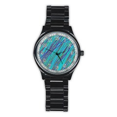 Blue Pattern Stainless Steel Round Watch