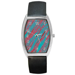 Red And Blue Pattern Barrel Style Metal Watch by Valentinaart