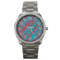 Red and blue pattern Sport Metal Watch