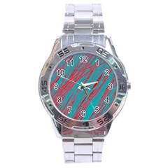 Red and blue pattern Stainless Steel Analogue Watch