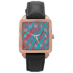 Red And Blue Pattern Rose Gold Leather Watch  by Valentinaart