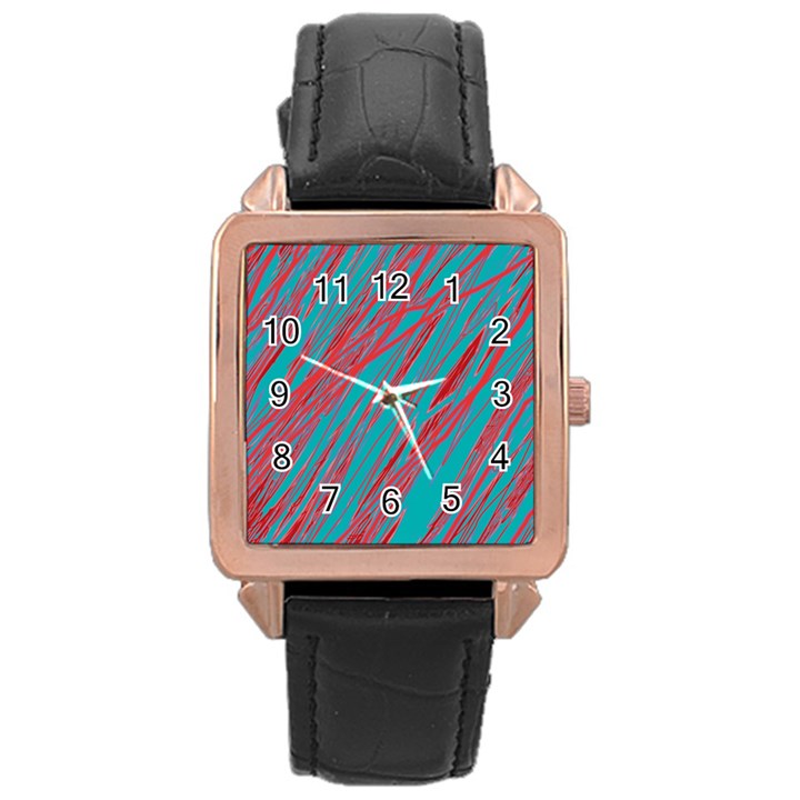 Red and blue pattern Rose Gold Leather Watch 