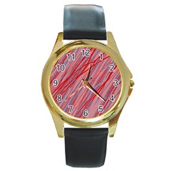 Pink And Red Decorative Pattern Round Gold Metal Watch