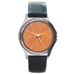 Orange Pattern Round Metal Watch by Valentinaart