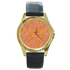 Orange Pattern Round Gold Metal Watch