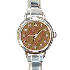 Brown Elegant Pattern Round Italian Charm Watch