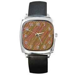 Brown Elegant Pattern Square Metal Watch