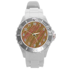 Brown Elegant Pattern Round Plastic Sport Watch (l)