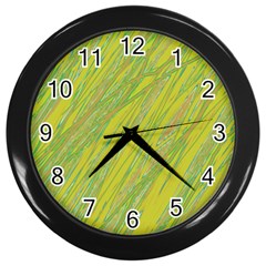 Green And Yellow Van Gogh Pattern Wall Clocks (black)