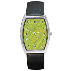 Green And Yellow Van Gogh Pattern Barrel Style Metal Watch by Valentinaart