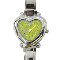 Green And Yellow Van Gogh Pattern Heart Italian Charm Watch