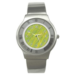 Green And Yellow Van Gogh Pattern Stainless Steel Watch