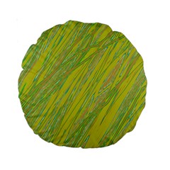 Green And Yellow Van Gogh Pattern Standard 15  Premium Round Cushions