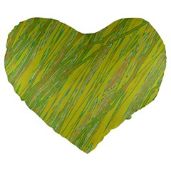 Green And Yellow Van Gogh Pattern Large 19  Premium Flano Heart Shape Cushions by Valentinaart