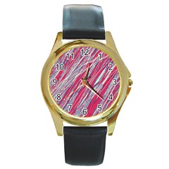 Purple Decorative Pattern Round Gold Metal Watch