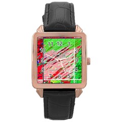 Colorful Pattern Rose Gold Leather Watch 