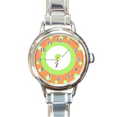 Green And Orange Design Round Italian Charm Watch