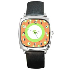 Green And Orange Design Square Metal Watch