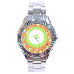 Green And Orange Design Stainless Steel Analogue Watch