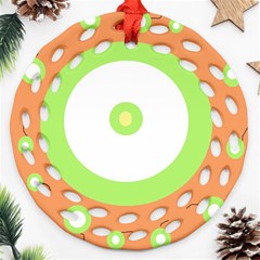 Green And Orange Design Round Filigree Ornament (2side)