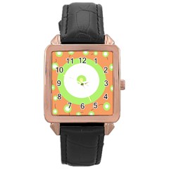 Green And Orange Design Rose Gold Leather Watch  by Valentinaart