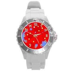 Red Sky Round Plastic Sport Watch (l) by Valentinaart