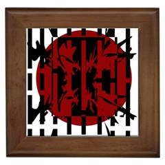 Red, black and white decorative abstraction Framed Tiles