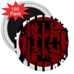 Red, black and white decorative abstraction 3  Magnets (100 pack)