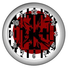 Red, black and white decorative abstraction Wall Clocks (Silver) 