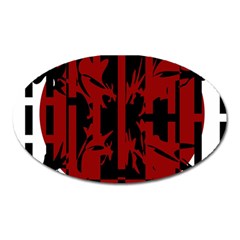 Red, Black And White Decorative Abstraction Oval Magnet