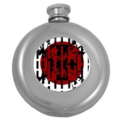 Red, black and white decorative abstraction Round Hip Flask (5 oz)