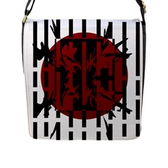 Red, Black And White Decorative Abstraction Flap Messenger Bag (l) 