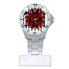 Red, black and white decorative abstraction Plastic Nurses Watch