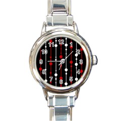 Red Black And White Pattern Round Italian Charm Watch