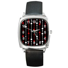 Red Black And White Pattern Square Metal Watch