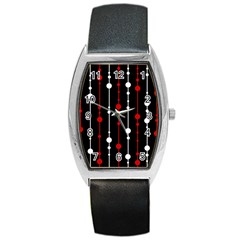 Red Black And White Pattern Barrel Style Metal Watch