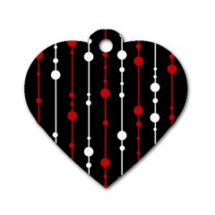 Red Black And White Pattern Dog Tag Heart (two Sides) by Valentinaart