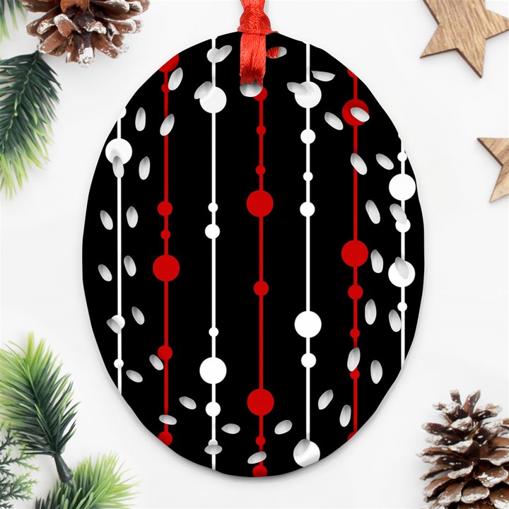 Red black and white pattern Ornament (Oval Filigree) 